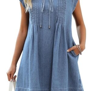 *NWT* Politi Casual Blue Denim Romper Dress with pockets ,‎ Size Small